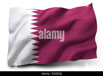 Waving Flag du Qatar isolé sur fond blanc Banque D'Images