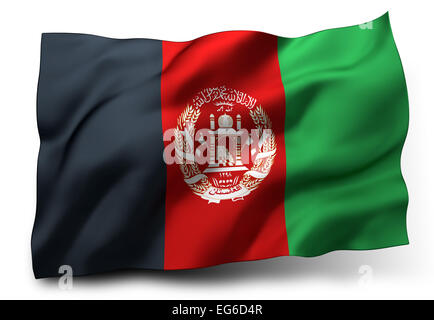 Waving Flag de l'Afghanistan isolé sur fond blanc Banque D'Images