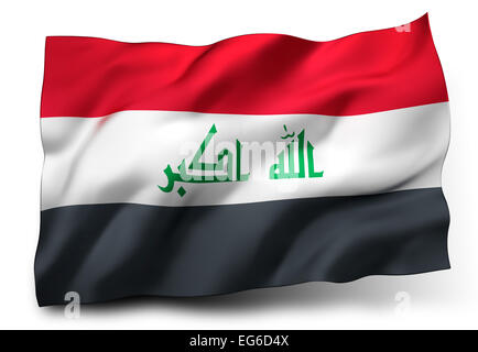 Waving Flag de l'Iraq isolé sur fond blanc Banque D'Images