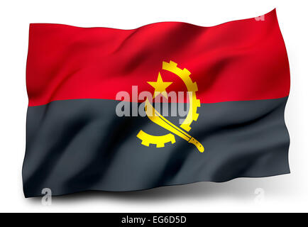 Waving Flag de l'Angola isolé sur fond blanc Banque D'Images