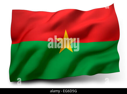 Waving Flag du Burkina Faso isolé sur fond blanc Banque D'Images