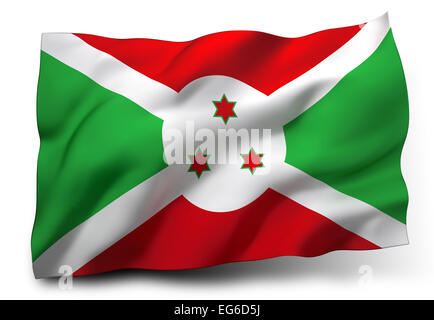 Waving Flag du Burundi isolé sur fond blanc Banque D'Images