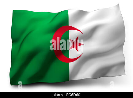 Waving Flag de l'Algérie isolé sur fond blanc Banque D'Images