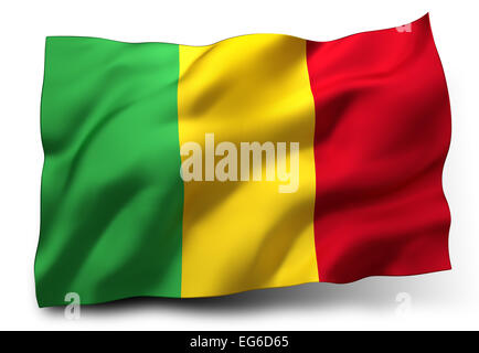 Waving Flag de Mali isolé sur fond blanc Banque D'Images