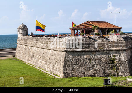 Ville fortifiée, mur murallas, Cartagena de Indias, Colombie. Banque D'Images