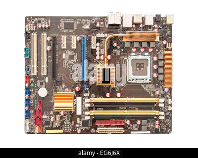 Carte mère informatique imprimé Isolated On White Banque D'Images