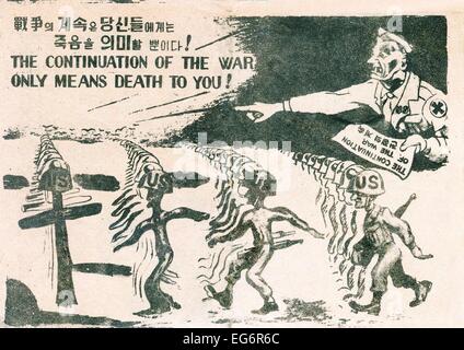 Tract distribué par propagande communistes pendant la guerre de Corée, 1950-1953. "La poursuite de la guerre signifie seulement la mort à Banque D'Images