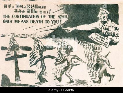 Tract distribué par propagande communistes pendant la guerre de Corée, 1950-1953. "La poursuite de la guerre signifie seulement la mort à Banque D'Images