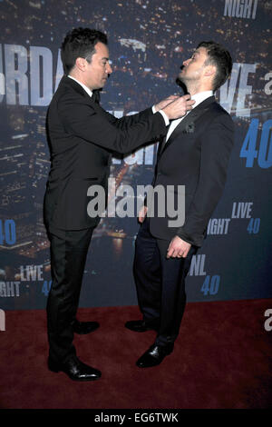 Jimmy Fallon et Justin Timberlake participant à la célébration du 40e anniversaire de SNL du Rockefeller Plaza le 15 février 2015 à New York City/photo alliance Banque D'Images