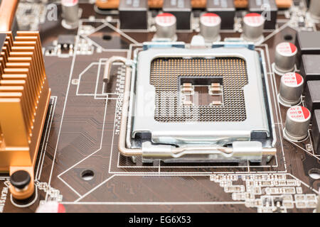 Socket de processeur sur carte mère. Banque D'Images