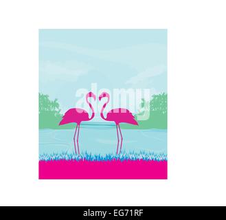 Flamingo couple dans wild nature paysage Illustration de Vecteur