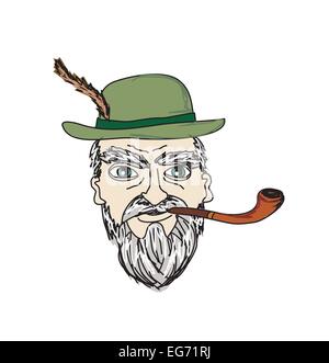 Old man smoking pipe Illustration de Vecteur