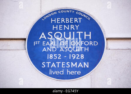 Le london county council blue plaque marquant un accueil d'homme d'Herbert Henry Asquith, Cavendish Square, Londres, Angleterre Banque D'Images