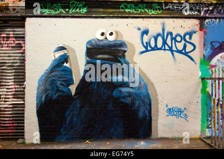 Cookie Monster Graffiti Leake Street, également connu sous le nom de graffiti Tunnel sous la gare de Waterloo, Lambeth, London, UK. Banque D'Images