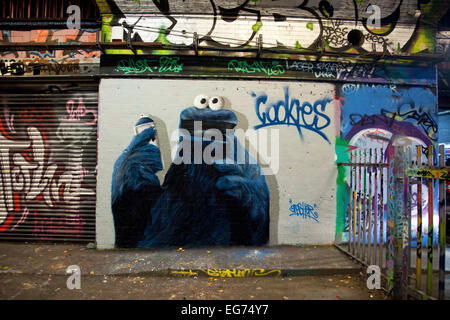 Cookie Monster Graffiti Leake Street, également connu sous le nom de graffiti Tunnel sous la gare de Waterloo, Lambeth, London, UK. Banque D'Images