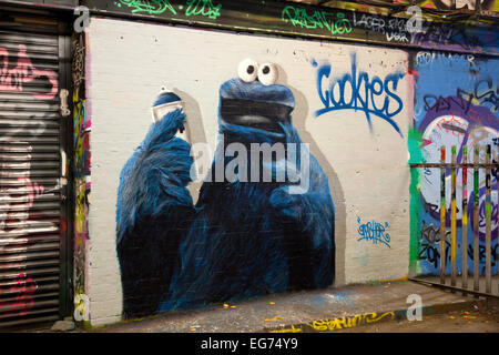 Cookie Monster Graffiti Leake Street, également connu sous le nom de graffiti Tunnel sous la gare de Waterloo, Lambeth, London, UK. Banque D'Images