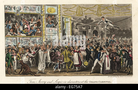 Dandys anglais dans la région de fancy dress costume à un bal à Vauxhall Gardens, 1820. Tom, Jerry et logique dans les caractères du grand carnaval. Banque D'Images