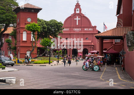 L'église Christ peint rouge à Melaka, Malaisie. Banque D'Images