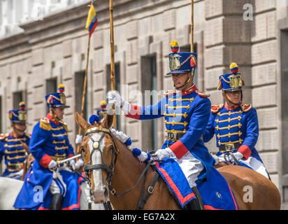 QUITO, ÉQUATEUR, 14 janvier - : Los Granaderos de Tarqui, les gardiens du Palais présidentiel le 14 janvier, 2008 à Quito, Banque D'Images