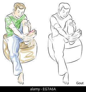 Une image d'un homme le massage pieds la goutte. Banque D'Images