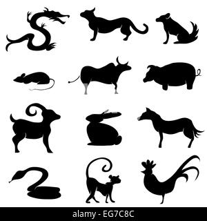 L'image d'une des silhouettes d'animaux astrologie chinoise. Banque D'Images