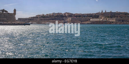 Un détail du Grand Port vus de Vittoriosa. Banque D'Images