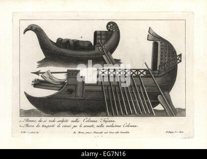 La guerre romain bireme et un bateau pour le transport des fournitures militaires. Banque D'Images