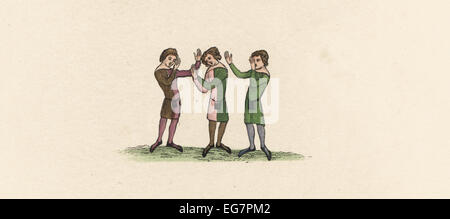 Des garçons jouent à un jeu similaire à ciseaux, papier, pierre, où un garçon peut contenir jusqu'à un certain nombre de doigts et ses collègues ont à faire preuve de la même, 14e siècle. Banque D'Images