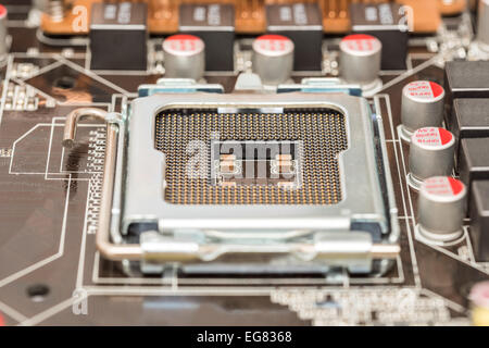 Socket de processeur sur carte mère. Banque D'Images