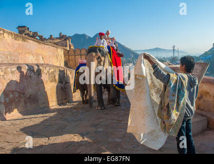 JAIPUR, Rajasthan, INDE - Janvier 27 : Décoré éléphant à Fort Amber sur Décembre, Janvier, 27, 2013 à Jaipur, Rajasthan, Ind Banque D'Images