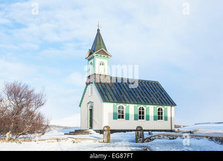 L'église nationale de Thingvellir (Þingvallakirkja) Parc national de Þingvellir en hiver Islande Europe Banque D'Images