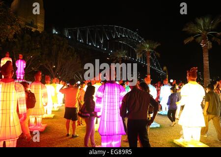 Sydney, Australie. 19 février 2015. Lanternes des guerriers de terre cuite à la roche à Hickson Road, Dawes Point pour célébrer le Nouvel An chinois. Crédit : Richard Milnes/Alamy Live News Banque D'Images