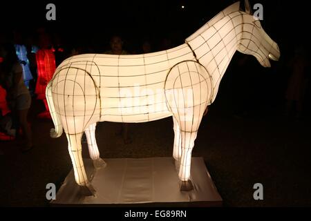 Sydney, Australie. 19 février 2015. Lanternes des guerriers de terre cuite à la roche à Hickson Road, Dawes Point pour célébrer le Nouvel An chinois. Crédit : Richard Milnes/Alamy Live News Banque D'Images