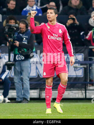 Cristiano Ronaldo (Real Madrid) célèbre la notation 1:0 lors de la Ligue des Champions entre le FC Schalke 04 et le Real Madrid, Veltins Arena à Gelsenkirchen le 18 février., 2015. Banque D'Images