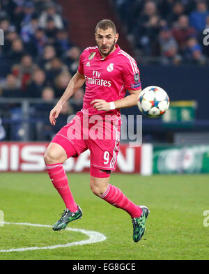 Karim Benzema (Real Madrid) au cours de la Ligue des Champions entre le FC Schalke 04 et le Real Madrid, Veltins Arena à Gelsenkirchen le 18 février., 2015. Banque D'Images