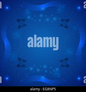 Résumé fond bleu avec des papillons, des vagues et des éléments lumineux Banque D'Images