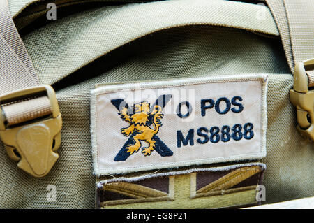 Bangor, Irlande du Nord. 18 févr. 2015 - Un insigne d'un soldat du Royal Scots Regiment avec son groupe sanguin. Crédit : Stephen Barnes/Alamy Live News Banque D'Images