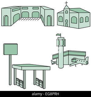 Une image de différents types de bâtiments. Banque D'Images