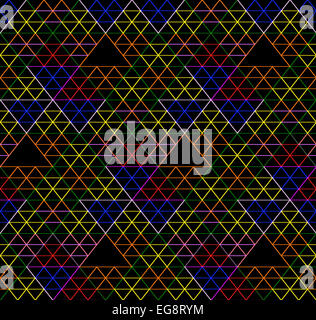 Triangles colorés présentés sur fond noir, un motif abstrait Banque D'Images