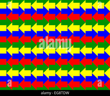 Vert, jaune, bleu et rouge flèches pointant vers des directions opposées, un modèle sans couture Banque D'Images