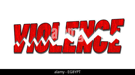 Mot de la violence sanglante aux éclats rouges en morceaux, sur fond blanc - concept pour mettre fin à la violence Banque D'Images