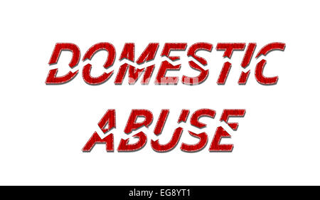 L'abus domestique - Blood red mots shattered sur fond blanc - une image conceptuelle pour l'arrêt de l'abus Banque D'Images