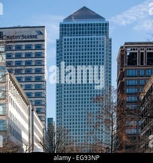 Londres, Royaume-Uni - 12 janvier 2015 - en milieu d'après-midi, vue sur Canary Wharf Londres prises à partir de l'autre côté de la Tamise Banque D'Images