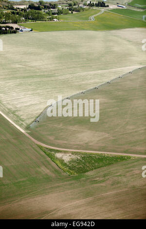 Une vue aérienne des terres agricoles irriguées avec un système d'irrigation à pivot central Banque D'Images