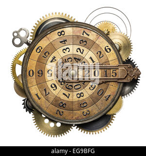 Collage métal steampunk stylisé de dispositif de comptage du temps. Nouveau concept de l'année. Banque D'Images