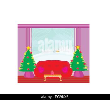 L'intérieur à la mode de séjour avec arbre de Noël Illustration de Vecteur
