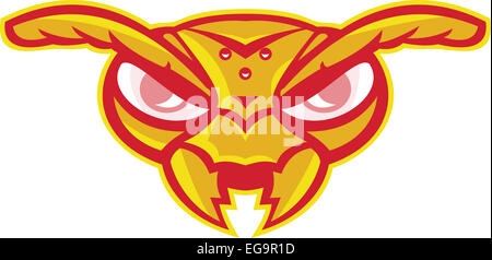 Illustration d'une guêpe frelon en colère contre les insectes ant head mascot Vespa crabro isolé sur fond blanc fait dans un style de dessin animé. Banque D'Images