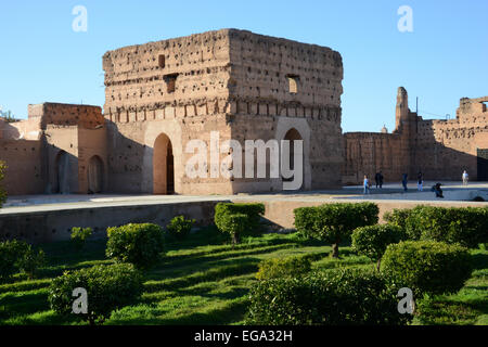 Vue sur les ruines de palais El Badi, Marrakech, Maroc Banque D'Images