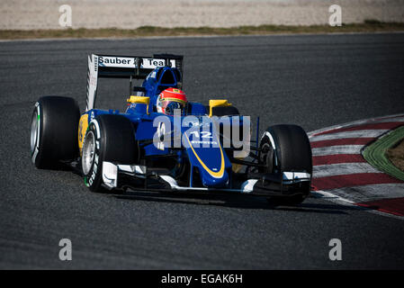 Barcelone, Espagne. 19 Février, 2015. FELIPE NASR (BRA) entraîne une Sauber pendant 01 jours d'avant-saison de Formule 1 essais au Circuit de Catalunya de Barcelone Banque D'Images