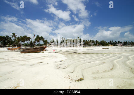 Ngalawa reposant sur la vasière à marée basse -, Jambiani Zanzibar Banque D'Images